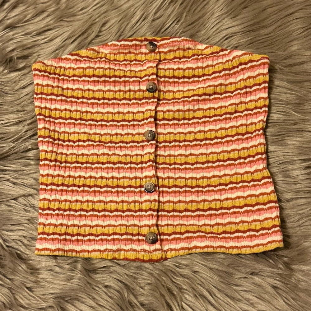 American Eagle Striped Button-Front Knit Tube Top